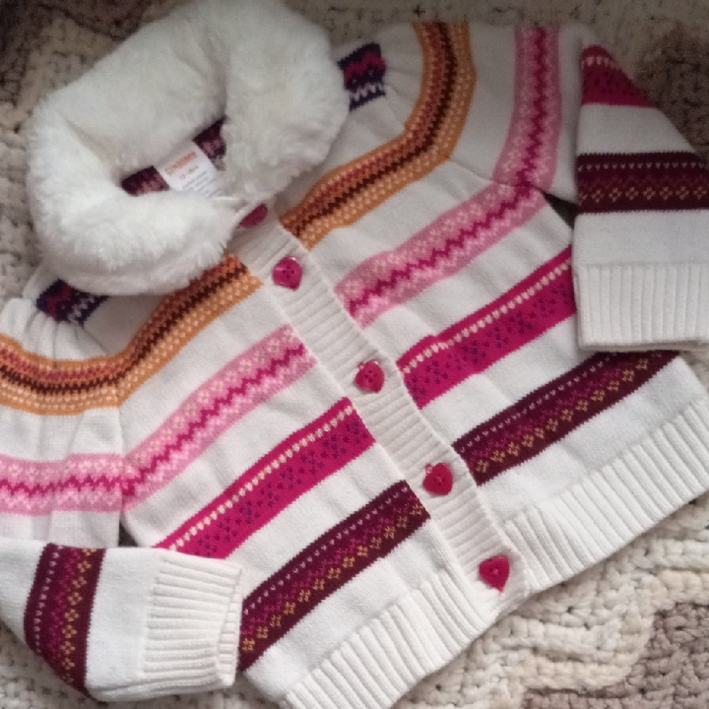 Gymboree Colorful Knit Cardigan with Faux Fur Trim